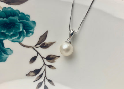 8-9 mm AAA Natural White and Pink Round Genuine Freshwater Pearl Pendant 925 Sterling Silver DIY Jewelry #10054-B