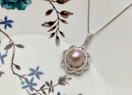 AAA 12.5-13 mm Top Quality Gray and Natural Mauve Edison Pearl Pendant W/925 Sterling Silver DIY Jewelry Bridal Pearl Necklace #10071-B