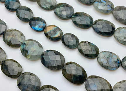 One Piece 20-22x29-31 mm AAA Rainbow Blue Flashy Labradorite Beads Faceted Flat Oval Shape Top Quality Labradorite Gemstone Beads #3275