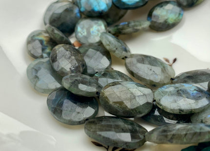 One Piece 20-22x29-31 mm AAA Rainbow Blue Flashy Labradorite Beads Faceted Flat Oval Shape Top Quality Labradorite Gemstone Beads #3275