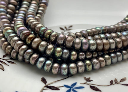 7mm AAA Abalone Gray Half Strand Large Hole Freshwater Button Potato Pearl Hole Size 1.2mm/1.5mm High Luster W/Iridescent Gray Color #P1101