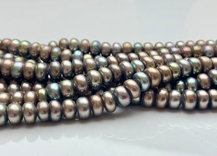 7mm AAA Abalone Gray Half Strand Large Hole Freshwater Button Potato Pearl Hole Size 1.2mm/1.5mm High Luster W/Iridescent Gray Color #P1101