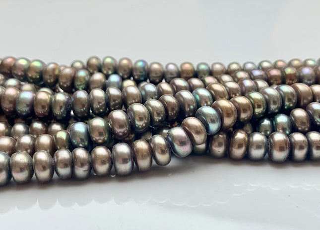 7mm AAA Abalone Gray Half Strand Large Hole Freshwater Button Potato Pearl Hole Size 1.2mm/1.5mm High Luster W/Iridescent Gray Color #P1101