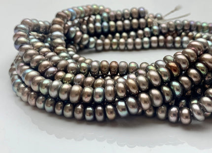 7mm AAA Abalone Gray Half Strand Large Hole Freshwater Button Potato Pearl Hole Size 1.2mm/1.5mm High Luster W/Iridescent Gray Color #P1101