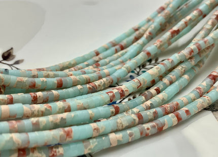 2x4 mm Natural Impression Jasper Heishi Rondelle Shape Genuine Natural Aqua Color Snake Skin Jasper Loose Beads 15.5 Inches Strand #3113