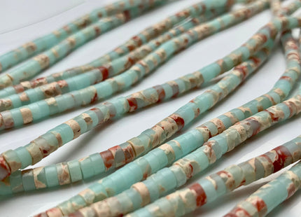 2x4 mm Natural Impression Jasper Heishi Rondelle Shape Genuine Natural Aqua Color Snake Skin Jasper Loose Beads 15.5 Inches Strand #3113