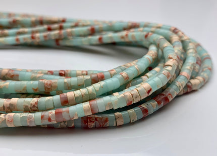 2x4 mm Natural Impression Jasper Heishi Rondelle Shape Genuine Natural Aqua Color Snake Skin Jasper Loose Beads 15.5 Inches Strand #3113