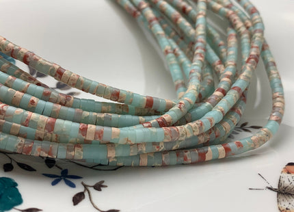 2x4 mm Natural Impression Jasper Heishi Rondelle Shape Genuine Natural Aqua Color Snake Skin Jasper Loose Beads 15.5 Inches Strand #3113
