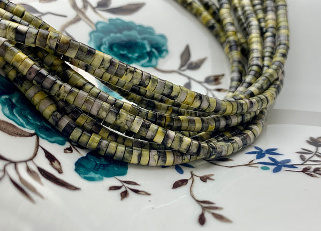 2x4 mm Mixed Yellow And Black Color Agate Heishi Rondelle Shape Genuine Multi Color Disc Gemstones Loose Beads 15.5 Inches Strand #3104