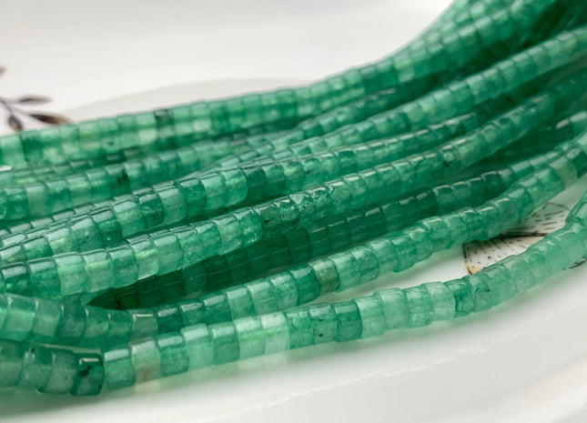 2x4 mm Natural Green Aventurine Heishi Rondelle Shape Genuine Natural Color Aventurine Discs Gemstones Loose Beads 15.5 Inches Strand #3116