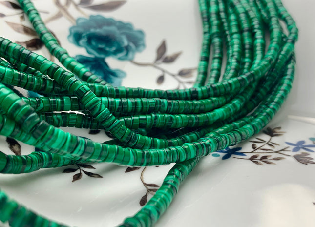 2x4 mm Malachite Heishi Rondelle Green Color Discs Gemstones Loose Beads 15.5 Inches Strand #3117