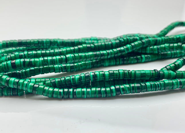 2x4 mm Malachite Heishi Rondelle Green Color Discs Gemstones Loose Beads 15.5 Inches Strand #3117