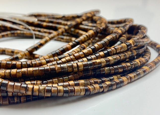 2x4mm Natural Multi Brown Color Tiger Eye Heishi Rondelle Shape Genuine Tiger Eye Discs Gemstone Loose Beads 15.5 Inches Strand #3100
