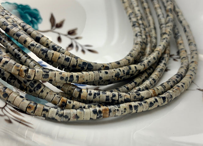 2x4mm Natural Black And White Dalmatian Jasper Heishi Rondelle Shape Genuine Dotted Jasper Discs Gemstone Beads 15.5 Inches Strand #3110