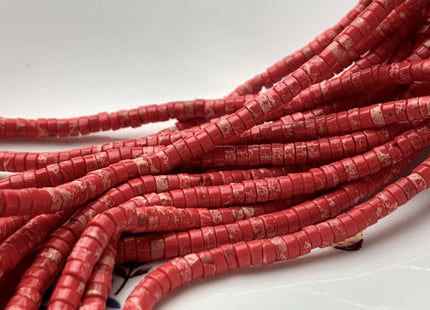 2x4mm Multi Red Impression Jasper Heishi Rondelle Shape Genuine Natural Sea Sediment Jasper Discs Gemstone Beads 15.5 Inches Strand #3124