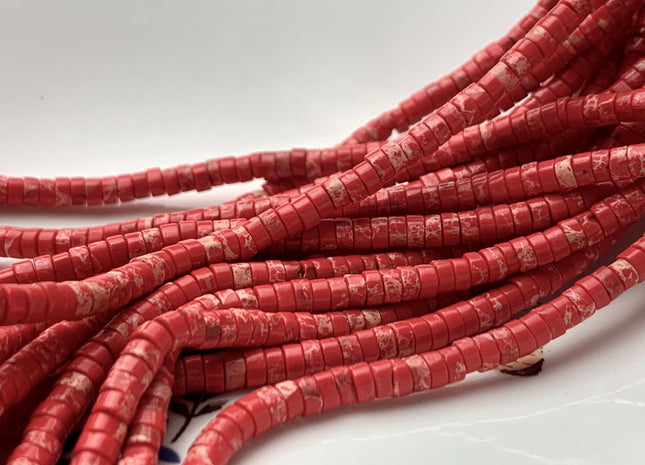 2x4mm Multi Red Impression Jasper Heishi Rondelle Shape Genuine Natural Sea Sediment Jasper Discs Gemstone Beads 15.5 Inches Strand #3124