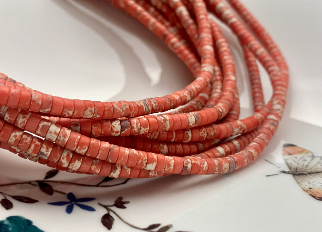 2x4mm Orange Color Impression Jasper Heishi Rondelle Shape Genuine Natural Sea Sediment Jasper Discs Gemstone Beads 15.5 Inches Strand #3126