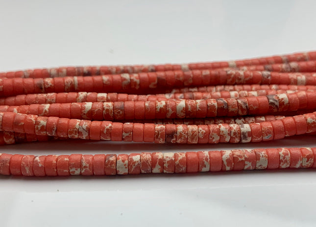 2x4mm Orange Color Impression Jasper Heishi Rondelle Shape Genuine Natural Sea Sediment Jasper Discs Gemstone Beads 15.5 Inches Strand #3126