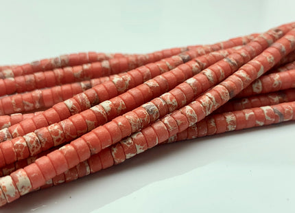 2x4mm Orange Color Impression Jasper Heishi Rondelle Shape Genuine Natural Sea Sediment Jasper Discs Gemstone Beads 15.5 Inches Strand #3126