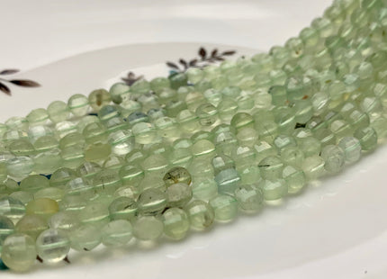 6 mm Micro Faceted Diamond Cut Translucent Prehnite Flat Coin Disc Shape Gemstone Beads Genuine Natural Green Prehnite 15 Inch Strand #3174