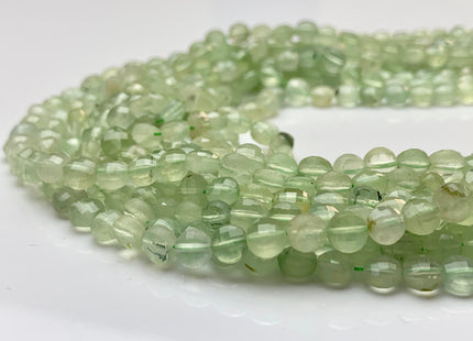 6 mm Micro Faceted Diamond Cut Translucent Prehnite Flat Coin Disc Shape Gemstone Beads Genuine Natural Green Prehnite 15 Inch Strand #3174