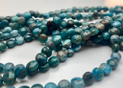 6 mm Micro Faceted Diamond Cut Blue Apatite Flat Coin Disc Shape Gemstone Beads Genuine Natural Blue Apatite 15 Inches Strand #3173