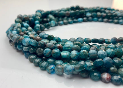 6 mm Micro Faceted Diamond Cut Blue Apatite Flat Coin Disc Shape Gemstone Beads Genuine Natural Blue Apatite 15 Inches Strand #3173