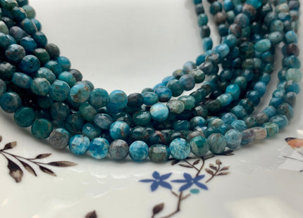 6 mm Micro Faceted Diamond Cut Blue Apatite Flat Coin Disc Shape Gemstone Beads Genuine Natural Blue Apatite 15 Inches Strand #3173