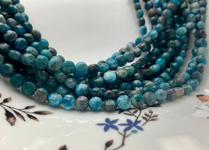 6 mm Micro Faceted Diamond Cut Blue Apatite Flat Coin Disc Shape Gemstone Beads Genuine Natural Blue Apatite 15 Inches Strand #3173