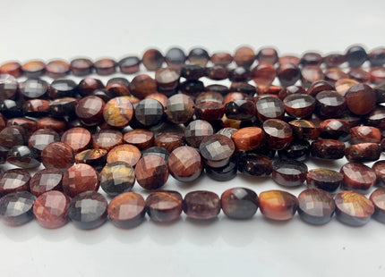 6mm Micro Faceted Diamond Cut Mahogany Red Color Tiger Eye Flat Coin Disc Shape Genuine Tiger Eye Gemstone Beads 15.5 Inches Strand #3171