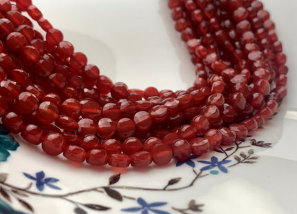 6 mm Micro Faceted Diamond Cut Carnelian Flat Coin Disc Shape Gemstone Beads Genuine Natural Red Carnelian 15 Inches Strand #3167
