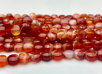6 mm Micro Faceted Diamond Cut Orange Red Line Agate Flat Coin Disc Shape Gemstone Beads Genuine Natural Color Agate 15 Inches Strand #3160
