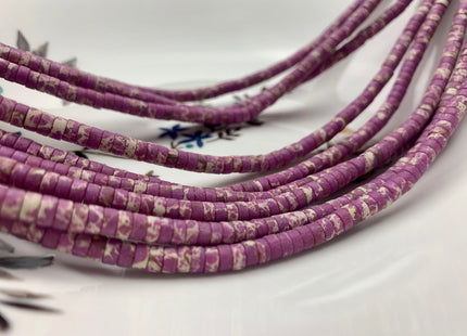 2x4mm Purple Color Impression Jasper Heishi Rondelle Shape Genuine Natural Sea Sediment Jasper Discs Gemstone Beads 15.5 Inches Strand #3130