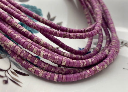 2x4mm Purple Color Impression Jasper Heishi Rondelle Shape Genuine Natural Sea Sediment Jasper Discs Gemstone Beads 15.5 Inches Strand #3130