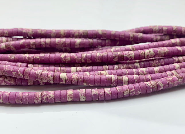 2x4mm Purple Color Impression Jasper Heishi Rondelle Shape Genuine Natural Sea Sediment Jasper Discs Gemstone Beads 15.5 Inches Strand #3130
