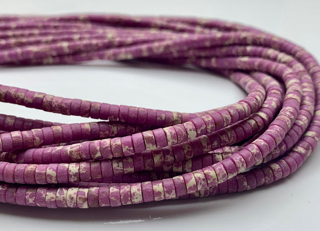 2x4mm Purple Color Impression Jasper Heishi Rondelle Shape Genuine Natural Sea Sediment Jasper Discs Gemstone Beads 15.5 Inches Strand #3130