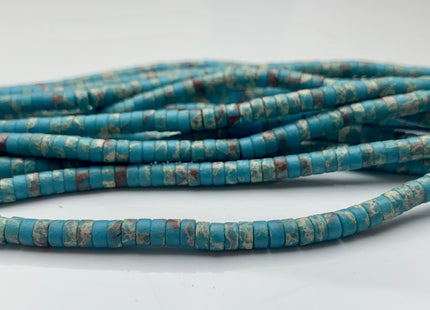 2x4mm Aqua Blue Color Impression Jasper Heishi Rondelle Shape Genuine Blue Sea Sediment Jasper Discs Gemstone Beads 15.5 Inches Strand #3131