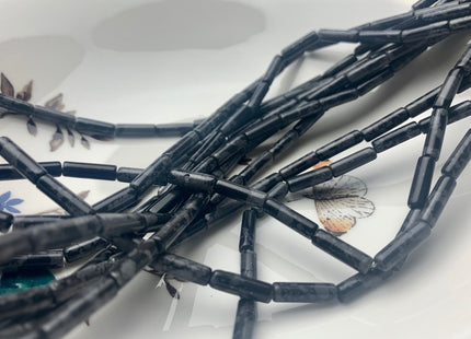 4x13-14 mm Tube Shape Natural Snowflake Jasper Gemstone Beads Genuine Black Snowflake Jasper Gemstones Loose Beads 15.5 Inches Strand #3141