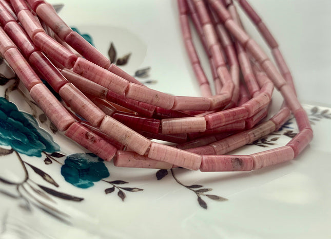 4x13-14 mm Tube Shape Natural Rhodonite Gemstone Beads Genuine Natural Pink Petrified Rhodonite Gemstones Beads 15.5 Inches Strand #3145