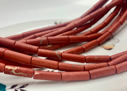 4x13-14 mm Tube Shape Natural Jasper Gemstone Beads Genuine Red Jasper Gemstones Loose Beads 15.5 Inches Strand #3146