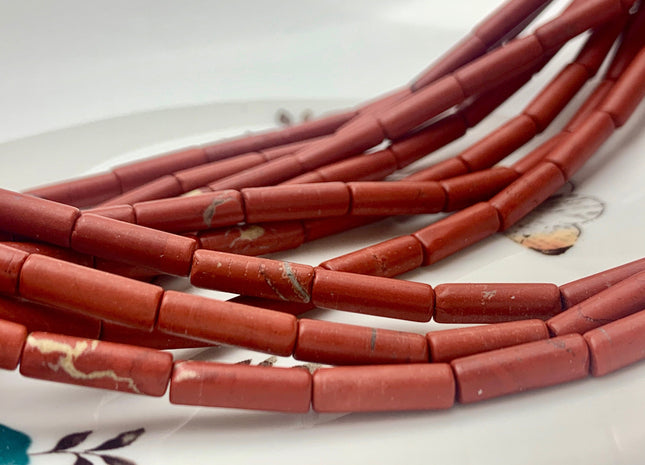 4x13-14 mm Tube Shape Natural Jasper Gemstone Beads Genuine Red Jasper Gemstones Loose Beads 15.5 Inches Strand #3146