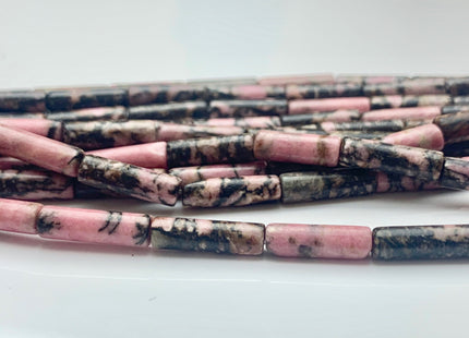 4x13-14 mm Tube Shape Natural Rhodonite Gemstone Beads Genuine Pink And Black Rhodonite Gemstones Loose Beads 15.5 Inches Strand #3147