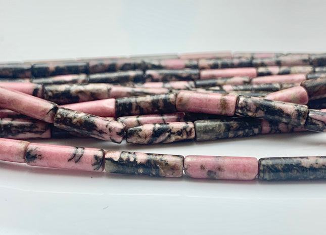 4x13-14 mm Tube Shape Natural Rhodonite Gemstone Beads Genuine Pink And Black Rhodonite Gemstones Loose Beads 15.5 Inches Strand #3147