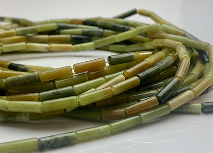 4x13-14 mm Tube Shape Natural Canadian Nephrite Jade Gemstone Beads Genuine Multi Green Jade Gemstones Loose Beads 15.5 Inches Strand #3149