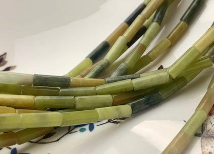 4x13-14 mm Tube Shape Natural Canadian Nephrite Jade Gemstone Beads Genuine Multi Green Jade Gemstones Loose Beads 15.5 Inches Strand #3149
