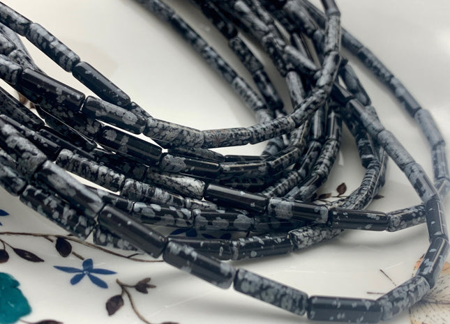 4x13-14 mm Tube Shape Natural Jasper Gemstone Beads Genuine Black Snowflake Jasper Gemstones Loose Beads 15.5 Inches Strand #3155