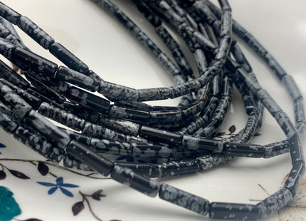 4x13-14 mm Tube Shape Natural Jasper Gemstone Beads Genuine Black Snowflake Jasper Gemstones Loose Beads 15.5 Inches Strand #3155