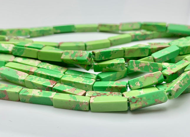 4-5x13 mm Cuboid Tube Shape Bright Green Color Impression Jasper Gemstone Beads Green Impression Jasper Loose Beads 15.5 Inches Strand #3134