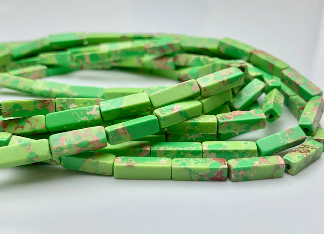 4-5x13 mm Cuboid Tube Shape Bright Green Color Impression Jasper Gemstone Beads Green Impression Jasper Loose Beads 15.5 Inches Strand #3134