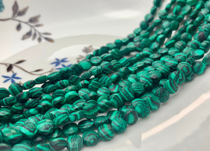 6 mm Micro Faceted Diamond Cut Malachite Flat Coin Disc Shape Gemstone Beads Genuine Natural Green Color Malachite 15 Inches Strand #3164
